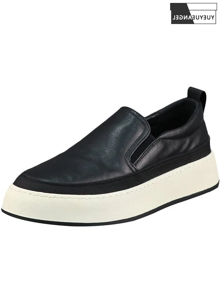 

Summer Men Casual Slip On Loafers Genuine Leather Thick Platform Shoes Streetwear Flats Man Height Increasing Skateboard Shoes