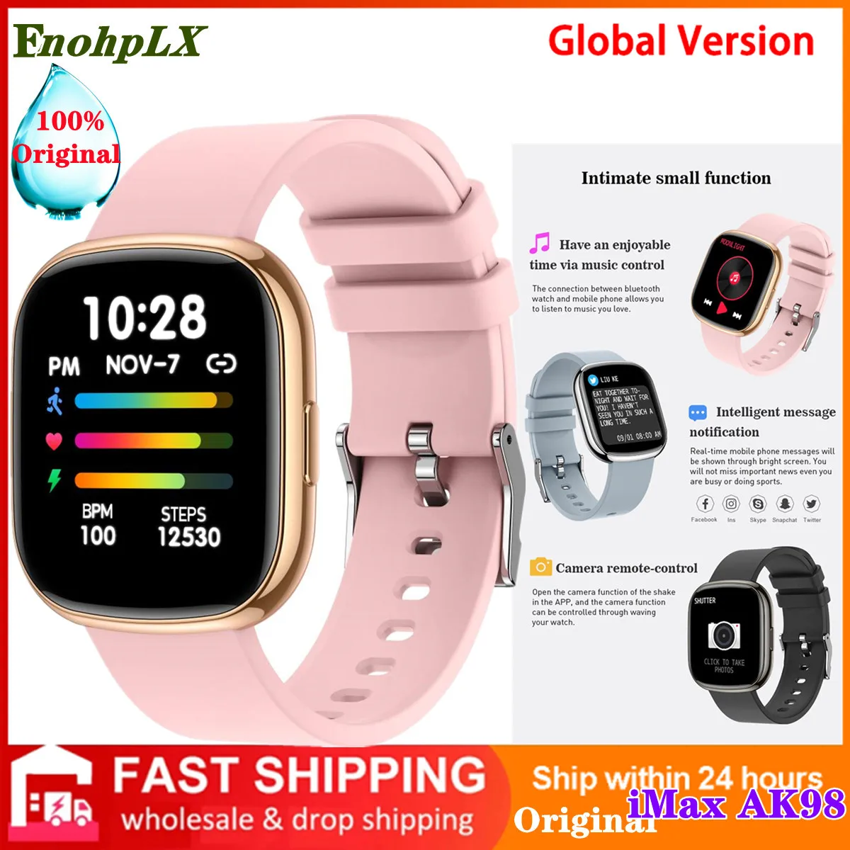 

Original Smart Watch Men Waterproof Heart Rate Blood Pressure Oxygen Monitor Remote Camera Music Smartwatch Sport Women Health
