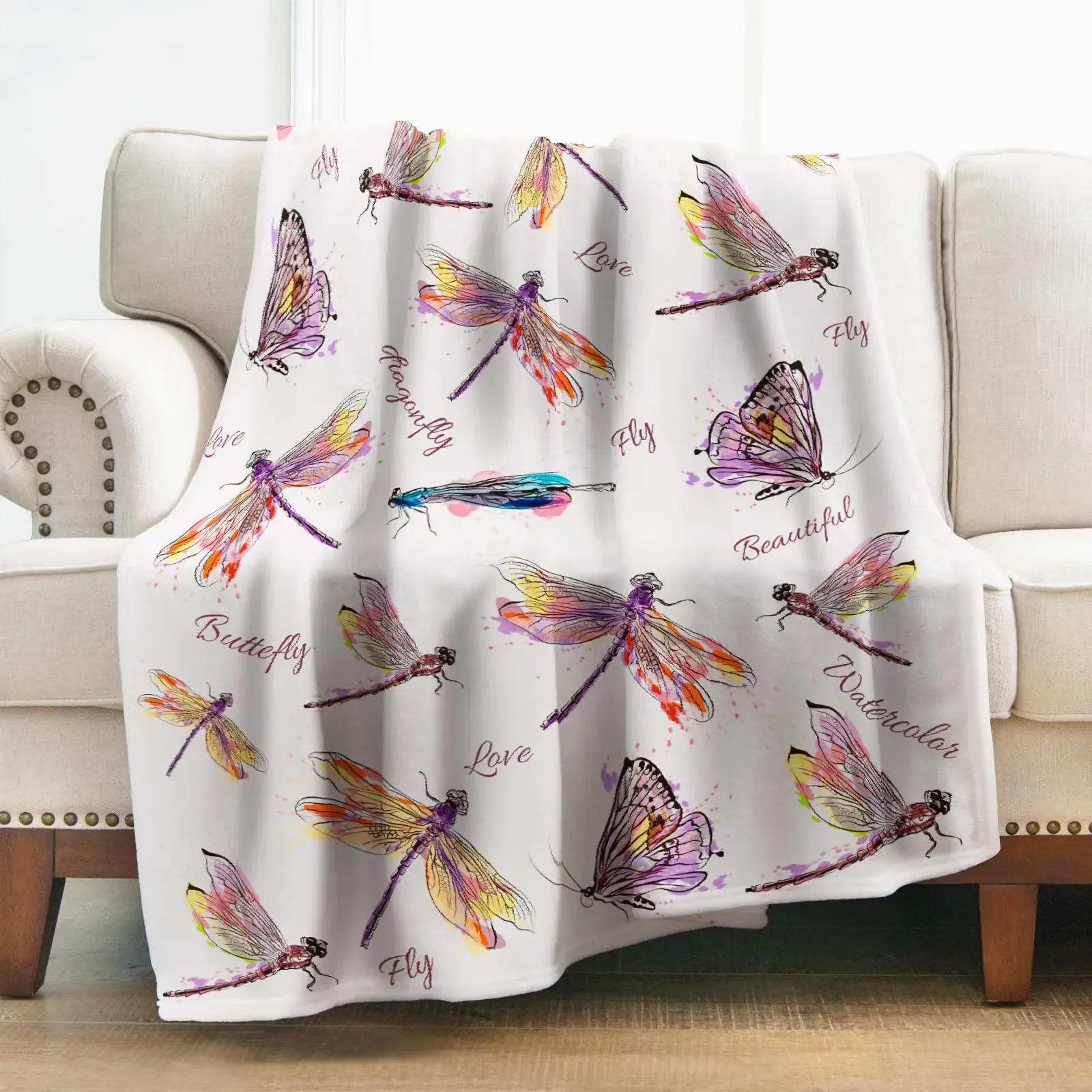 

Blanket Colorful Mandala Dragonfly Flower Blanket Soft Warm Lightweight Throw Blankets Black Gift for Women Girl Boy