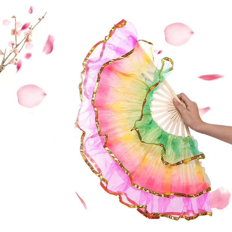 

Crystal Gauze Fan Stage Performance Folding Fan Props Double-sided Yarn Dance Fan 3/4/5 Layer Gauze Fan Wedding Party Decoration