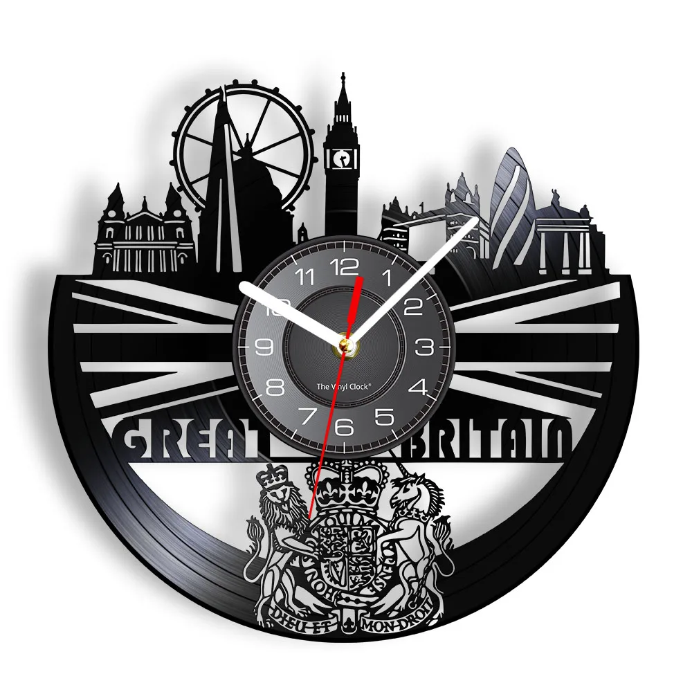 The Great Britain Cityscape LED Backlight Modern Wall Clock London Skyline Landmarks Gramophone Record Wall Watch Vinyl Artwork