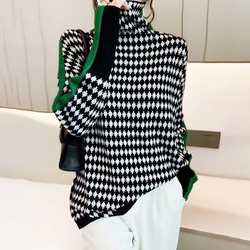 

Autumn Pullovers Woman Sweaters Long Sleeve Knitted Turtleneck Color Colored Characters Fashion Sweater