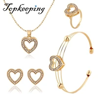 4pcs heart shaped pendant stud shining alloy earringsringnecklacebracelet sets women fashion gift
