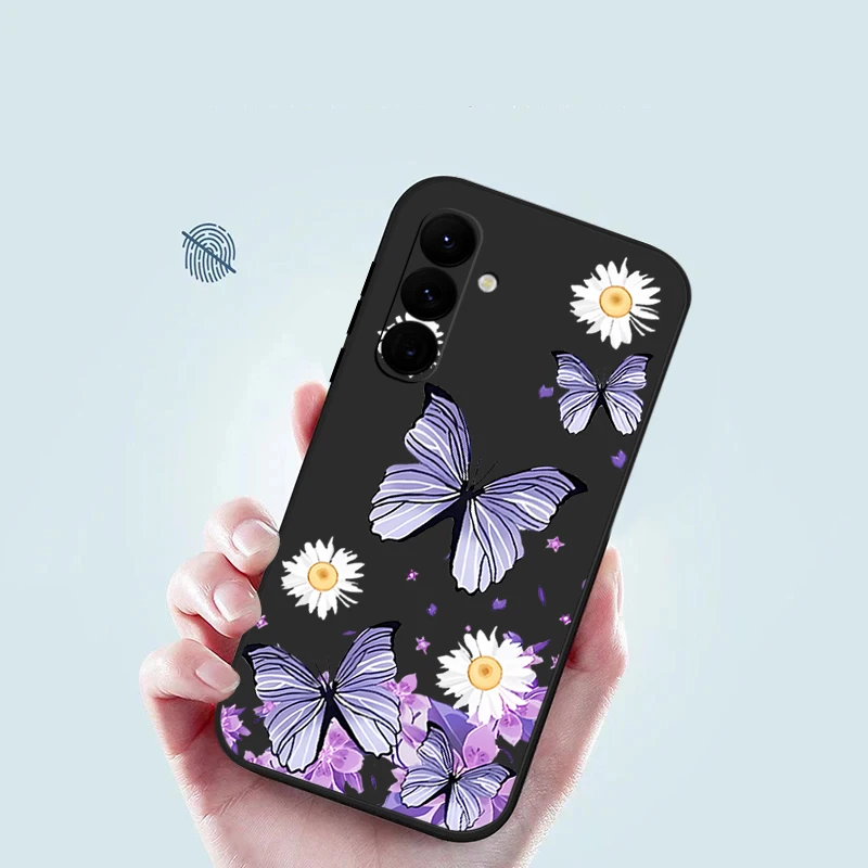 Фото Чехол с рисунком фиолетовой бабочки для Samsung Galaxy A57 A56 A17 A55 A36 A15 A25 A35 A37 A16 5G, мягкий силиконовый чехол для телефона с ремешком №5
