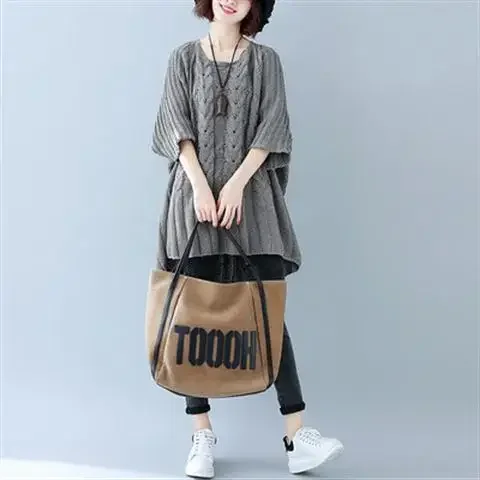 Женский осенний свитер больших размеров с круглым вырезом топ 300 кг очень большой