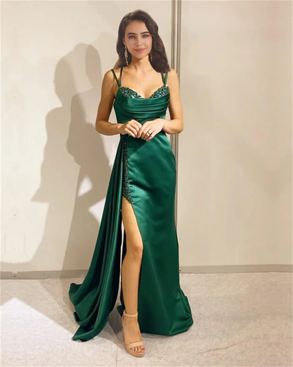 

Mermaid Multi Strap Satin Dress with Split 2023 Women's Elegant Formal Occasion Prom Dress Floor Length Solid فساتين السهرة