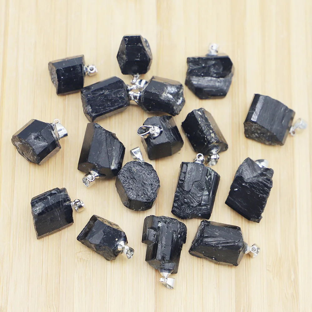 

New Natural Rough Ore Black Tourmaline Irregular Necklaces Pendants Repair Charms Diy Jewelry Making Accessories Wholesale 24Pcs