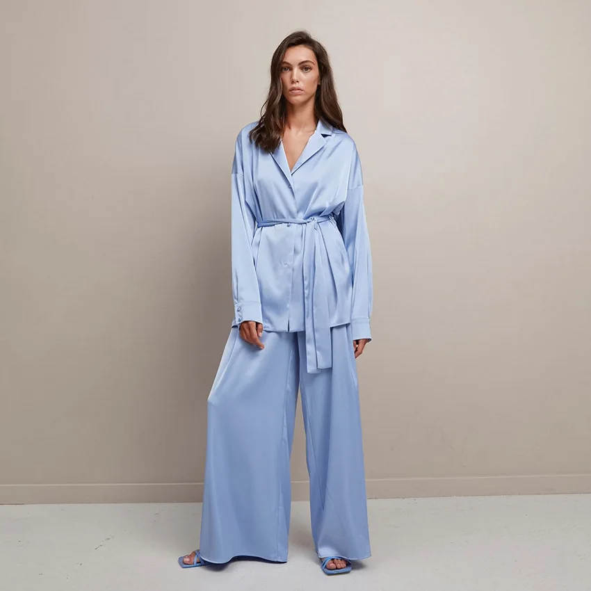 Women Satin Party Pajamas set woman 2 pieces pijamas Long Sleeve Casual Homewear Spring Summer Pajama Sets Silk Sleepwear Set