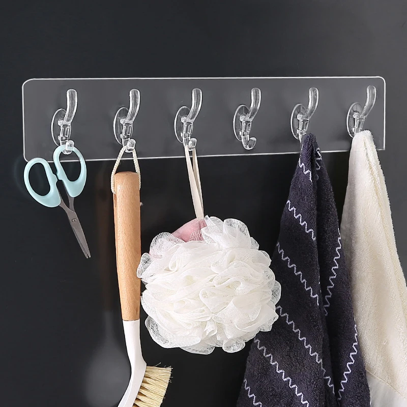 

3/5/6 Rows Transparent Sticky Hook Wall Hooks Adhesive Sticker Hanger Home Decor Wall Hanging Waterproof Invisible Strong