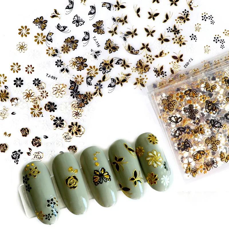 

15pcs 3D Three-dimensional Bronzing Nail Stickers Charm Butterfly Valentine's Day Decals DIY Nail Decoration Manual Consumables