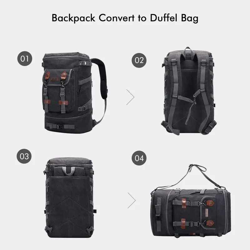 Travel Backpack for Men Carry On Vintage Canvas Backpack Duffel Bag A568 Black