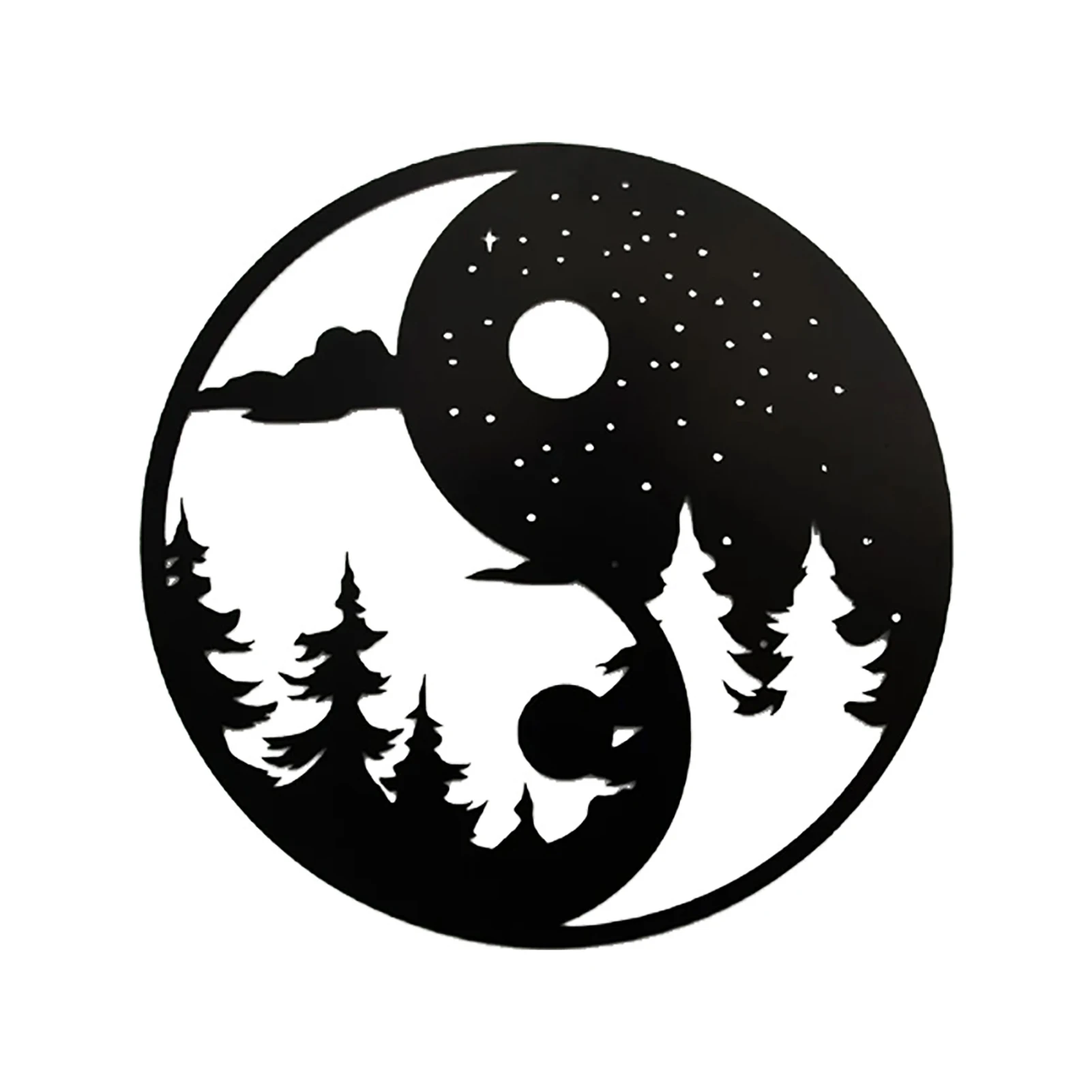 

Metal Wall Feng Shui Decor Decorative Metal Wall Sculpture Bagua Map Ink Painting Style Hang Art Painting Black Round Design