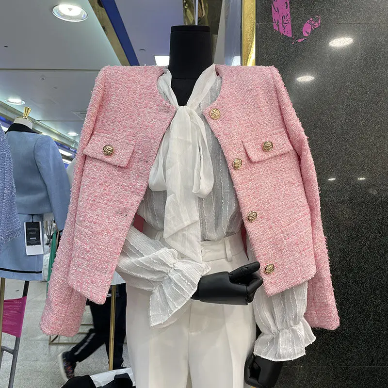 

Spring Autumn New Suit Coat Women's Temperament Single Breasted Round Neck 5 Color Casual Pink Blue White Blazers
