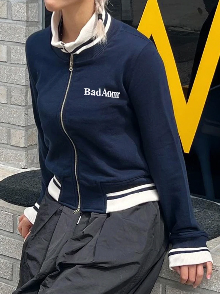 

Женская зимняя куртка в стиле преппи WeiYao, толстовка в контрастную полоску, с длинным рукавом, на молнии, с воротником-стойкой