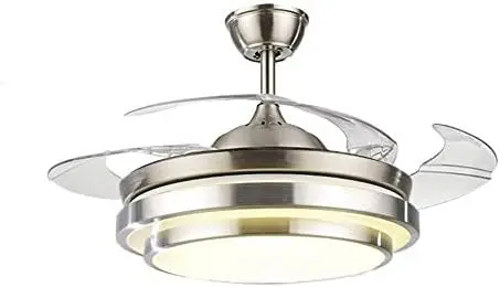 

Modern Ceiling Light with Fans Remote Control, 4 Retractable Blades with 3 Light Color Change for Living Bedroom Restaurant, Si