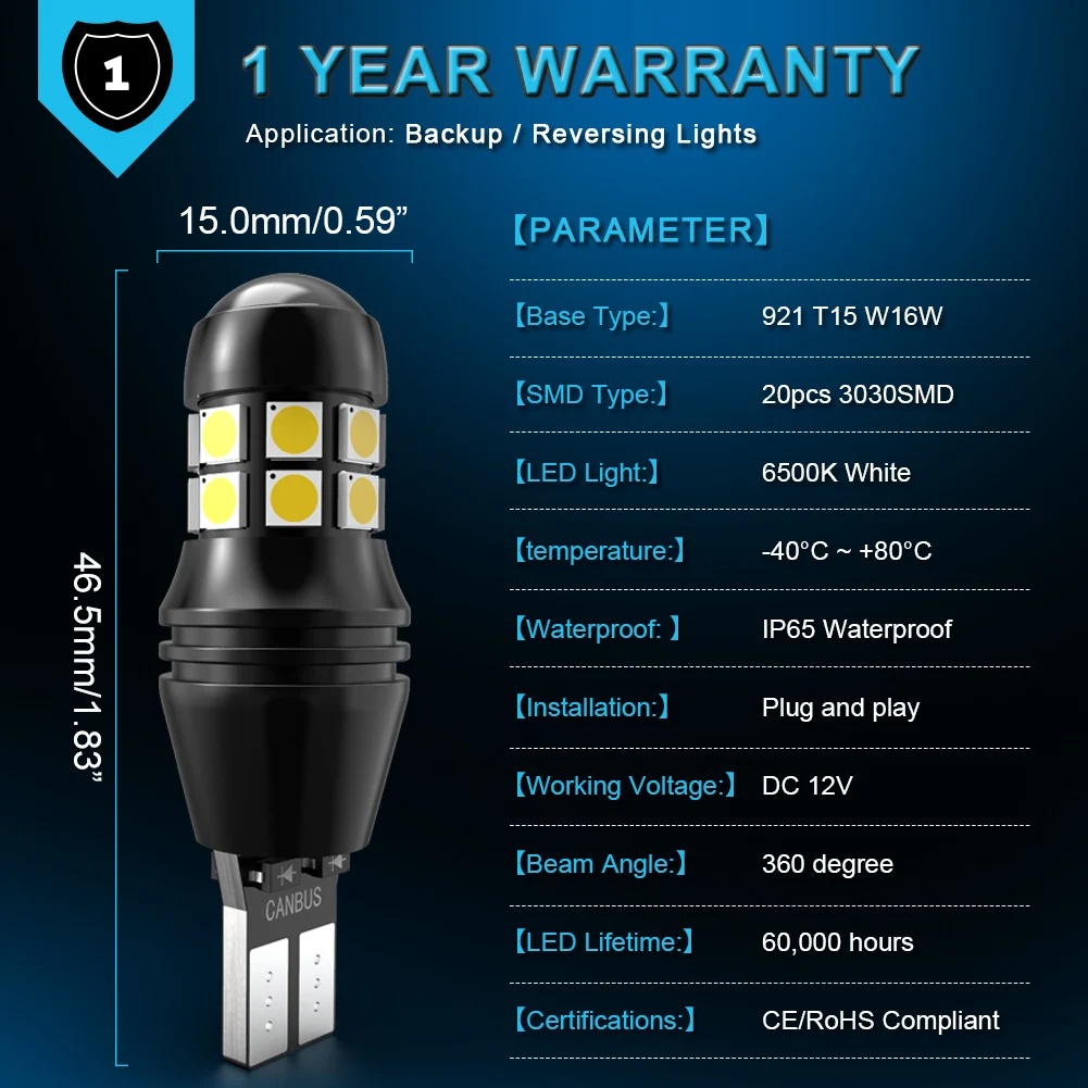 2 шт. супер яркие светодиодные лампы T15 W16W T16 для Peugeot 308 3008 4008 5008