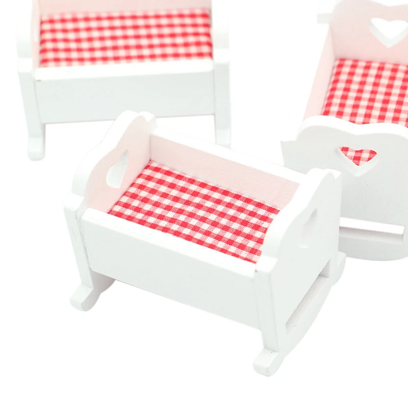 1pc Dollhouse Miniature Bed Nursery Cradle Baby Crib Bed Furniture Model Decor Toy Doll House Accessories