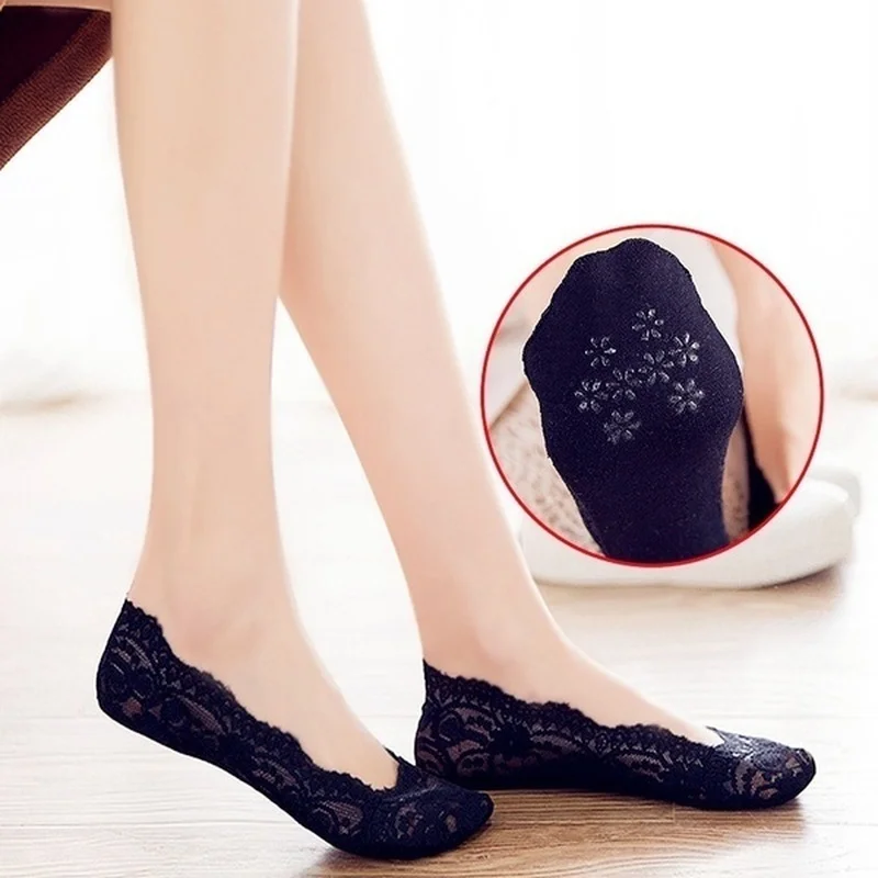 5pairs Summer Women Boat Socks Slippers Non-slip Breathable Lace Lace Invisible Sock Sexy Non-slip Cool Thin Socks Fashion Sock