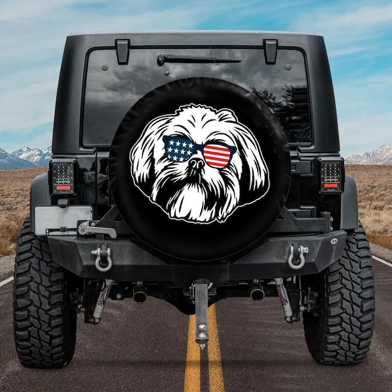 

Spare Tire Cover, Shih Tzu Jeep Tire Cover, Car accessories for Shih Tzu owner, Pet Dog Spare Tire Cover, Camera hole, American