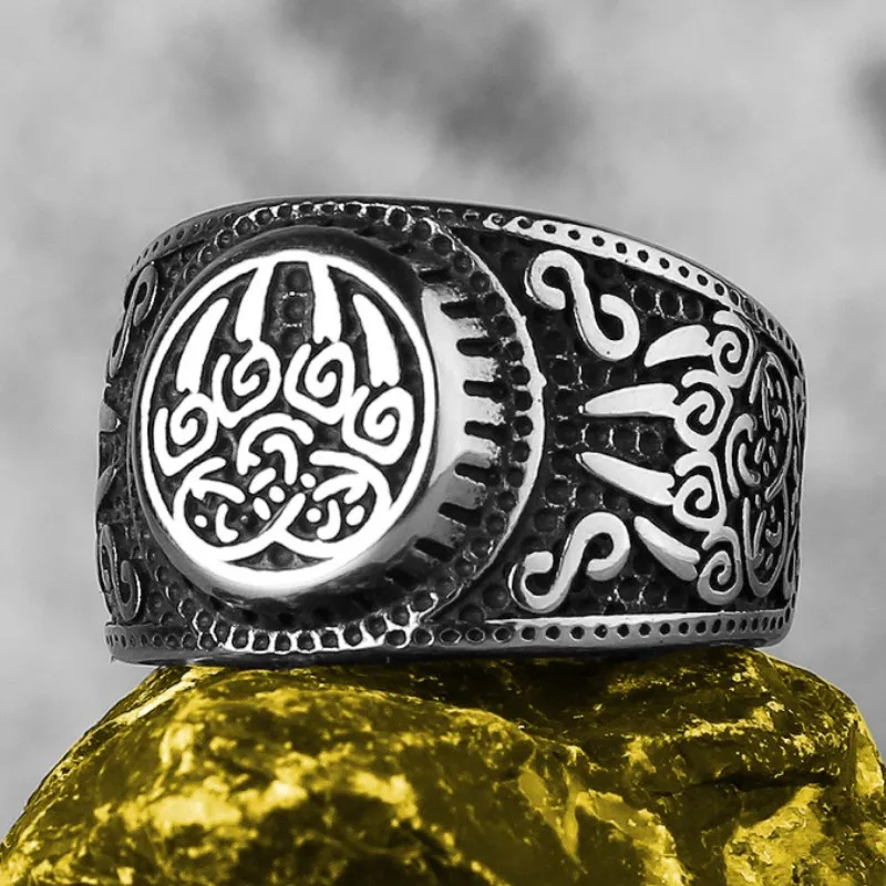 

HNSP Stainless Steel Viking Rune Bear Claw Ring For Men Finger Jewelry 7-13 Big Size