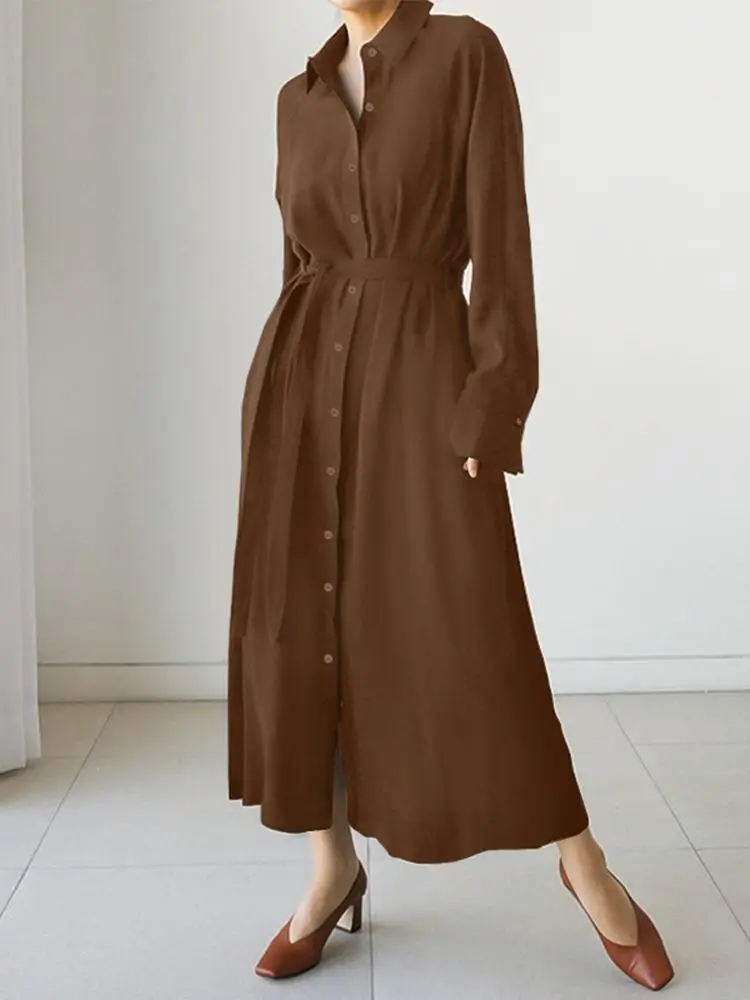 

Женское платье-рубашка с длинным рукавом, на пуговицах