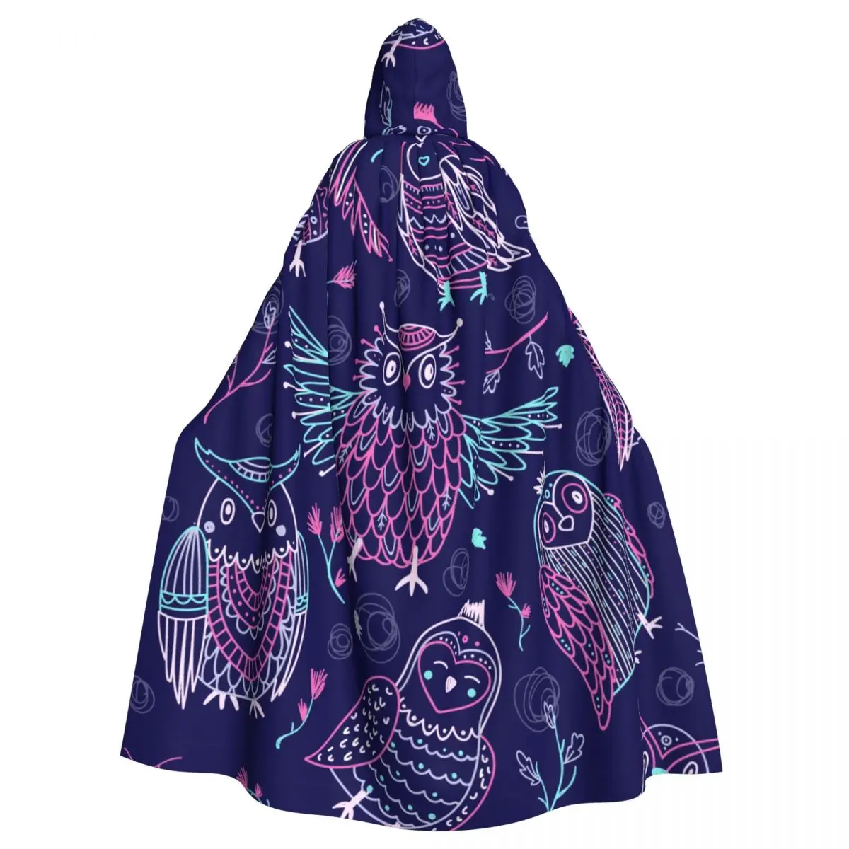 

Adult Cloak Cape Hooded Cute Owls Tribe Floral Pattern Medieval Costume Witch Wicca Vampire Elf Purim Carnival Party