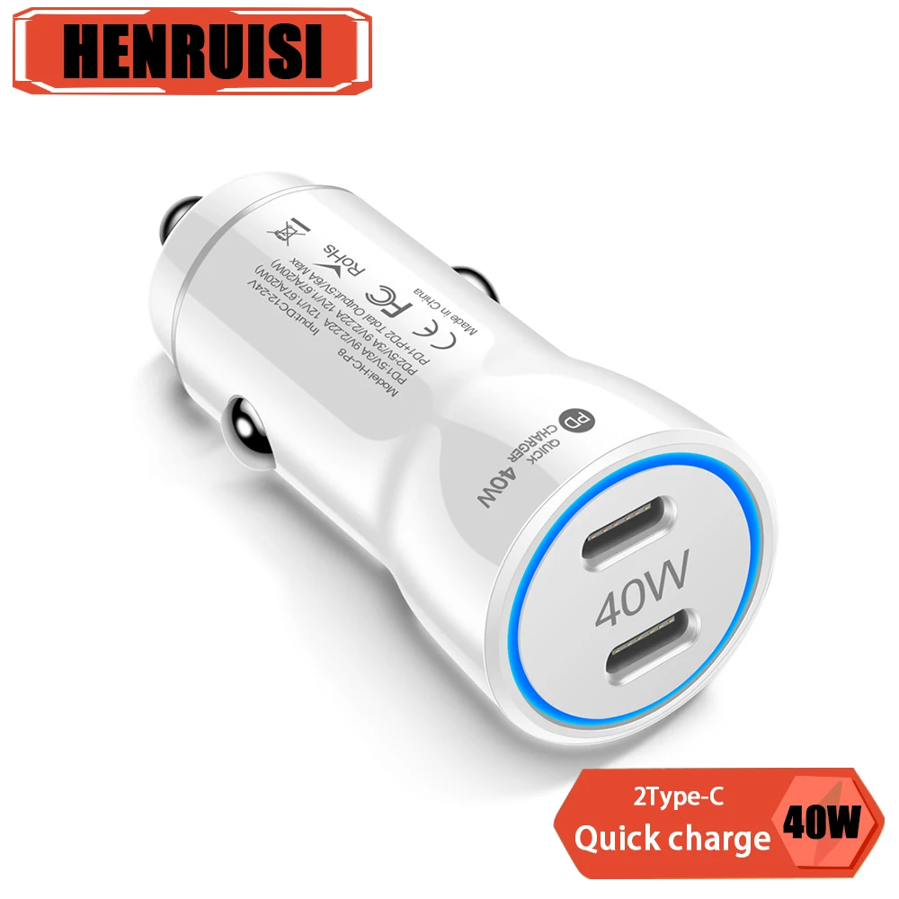 

40W PD Car Charger 2Ports Mini Quick Charge 5V Cigarette Light For iPhone 15 Pro Mini Xiaomi Huawei Mate 60 Samsung Mobile Phone