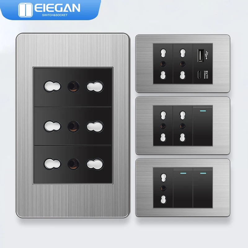 Евророзетка из нержавеющей стали Элегантная черная стандарт Италии Type-C ЕС