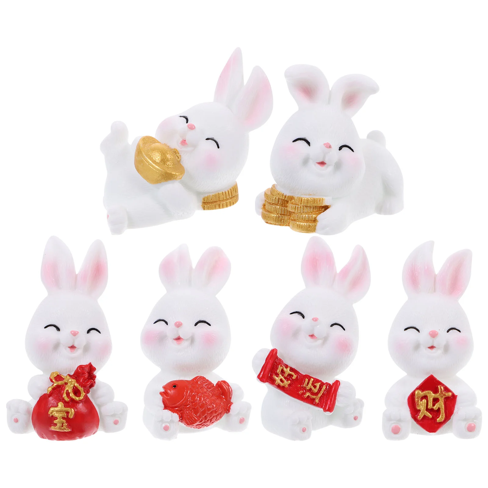 

6pcs Resin Rabbit Adorn Zodiac Rabbit Figurine Decoration Desk Rabbit Figurine Desktop Tiny Rabbit Statue for Home