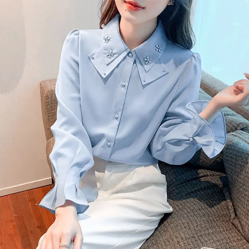 

Autumn Woman Peter Pan Collar Blouse Female Fashion Elegant Printing Loose Mujer De Moda Shirt Tops Ladies Casual Blouses G294
