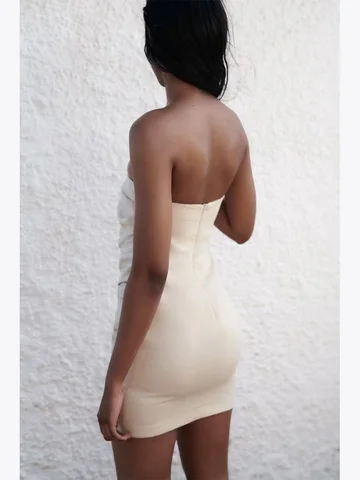 New Ladies Summer Fashion Off Shoulder Straight Neck Pleated Fabric Back Seam Concealed Zipper Closure Linen Dress