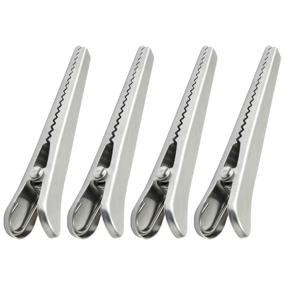 

4 Pcs Plastic Snack Bags Seal Food Storage Clip Saver Clamp Sealing Wire Stainless Steel Clamps Office