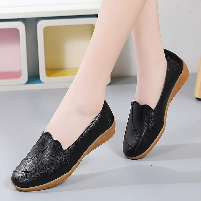 

Women Autumn and Winter Plus Velvet Wedge Heel Heightening Casual Loafers Mother Shoes Comfortable Genuine Leather Flat Shoes