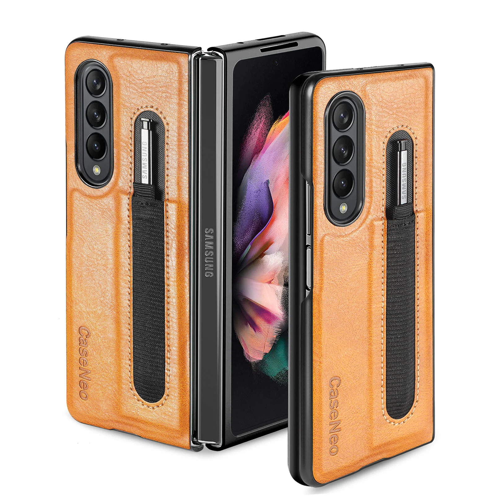 

Luxury Leather Bag Case for Samsung Galaxy Z Fold 3 5G Fold3 with Pen Holder Anti-Knock Fitted Cover Funda