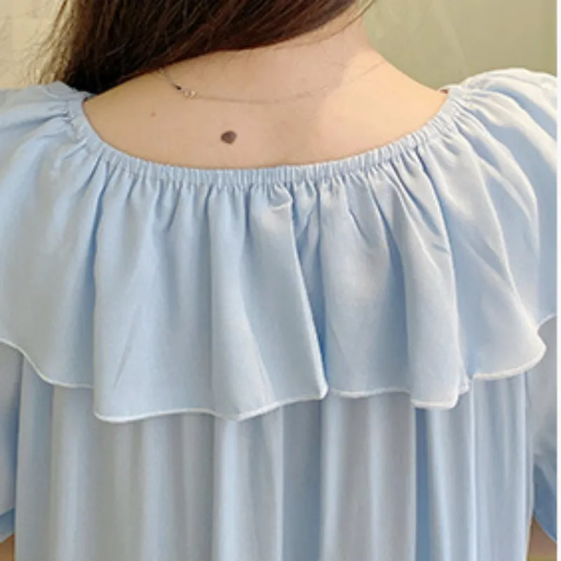 Women's Dresses 2023 Trend Boat Neck Holiday Two Pronged Pajama Skirt Cotton Homewear Back Night Outfit Youth Gown For Ladies