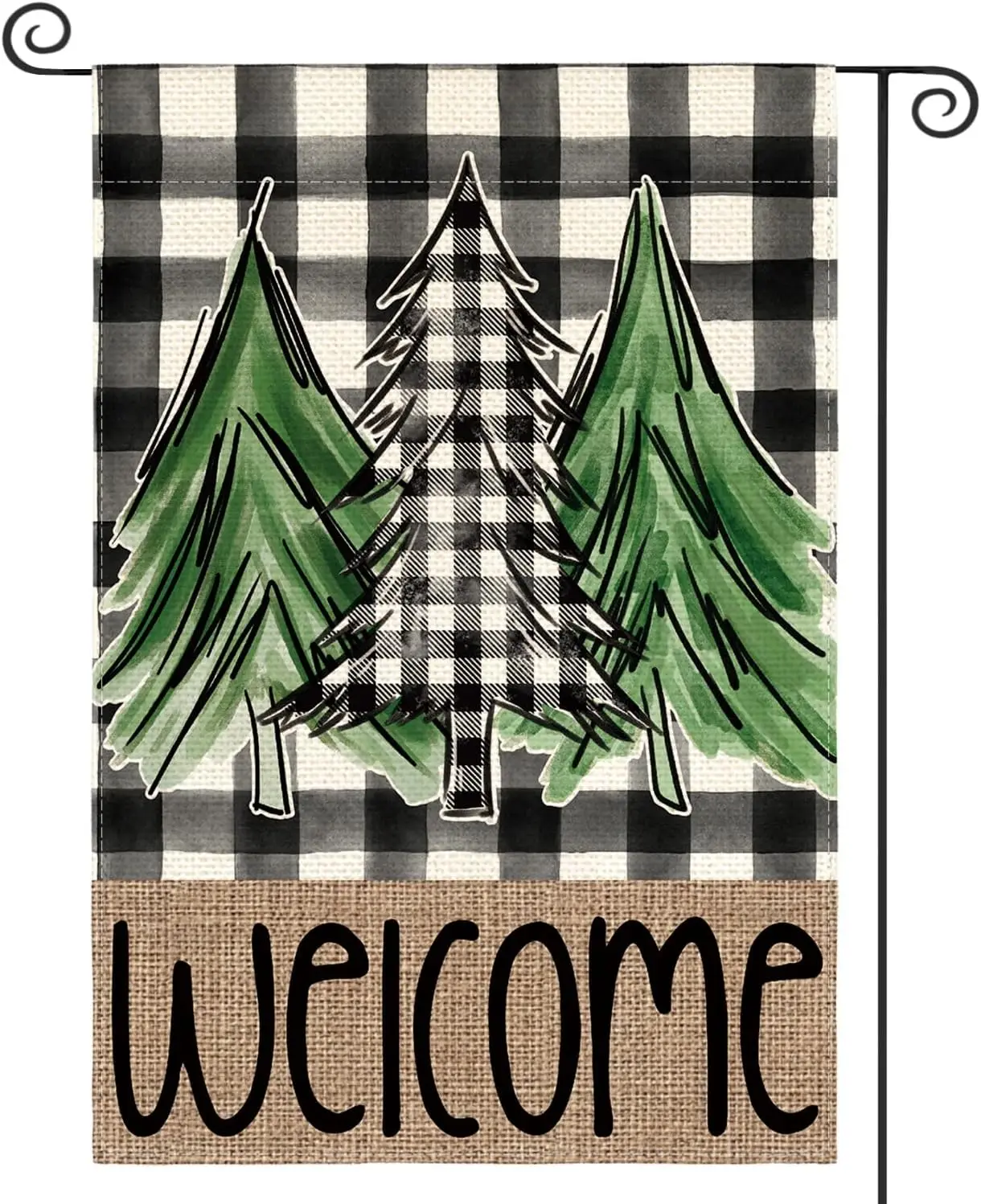 

Buffalo Plaid Christmas Tree Garden Flag 12x18 Inch Double Sided Outside, Welcome Festive Holiday Winter Yard Decorative Flag