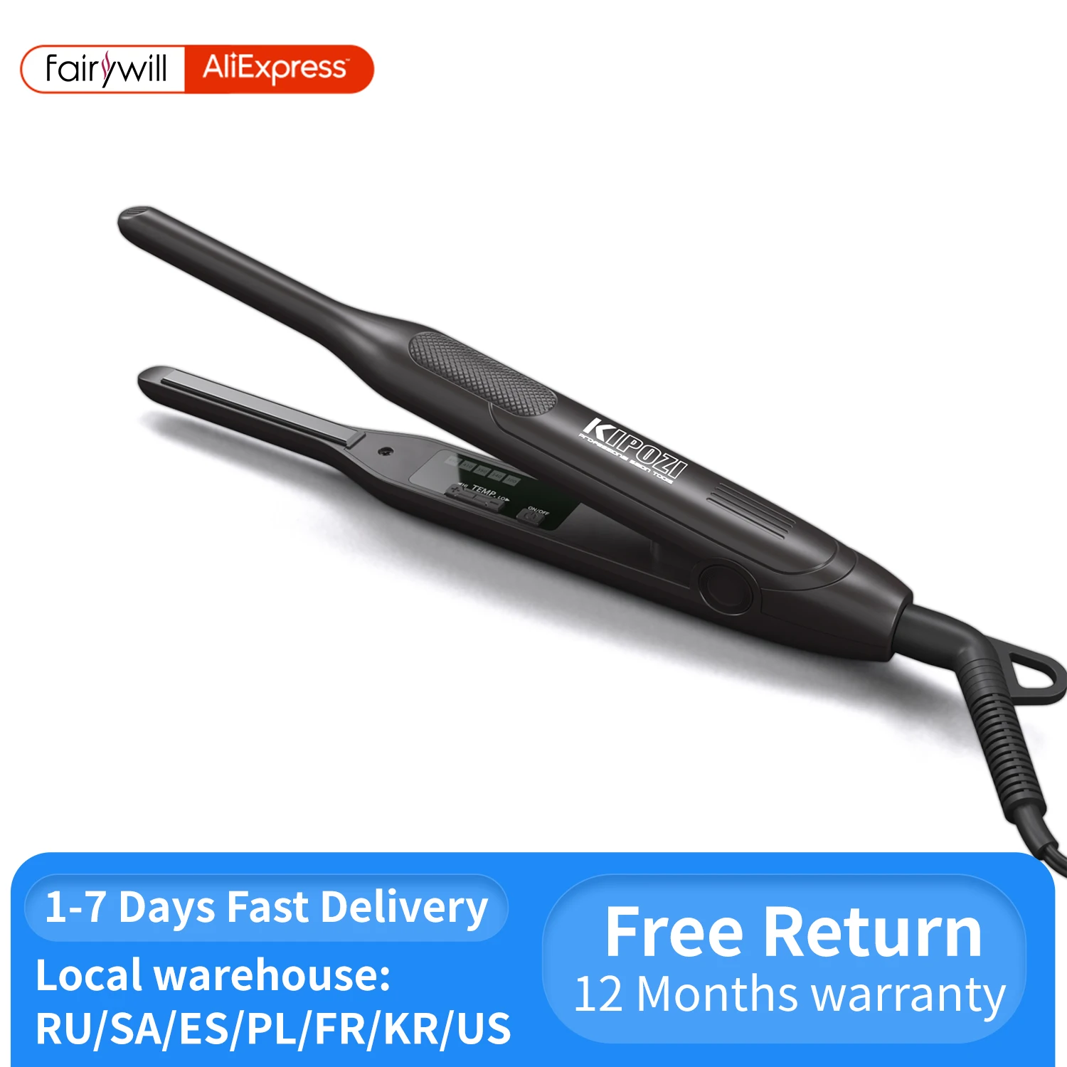 For Short Hair And Pixie cut Dual Voltage Beard Thin Pencil Flat Iron Titanium Travel