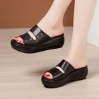 Женские летние шлепанцы на массивной платформе, красные или белые повседневные шлепанцы на среднем каблуке, большой размер 32-43, 2022