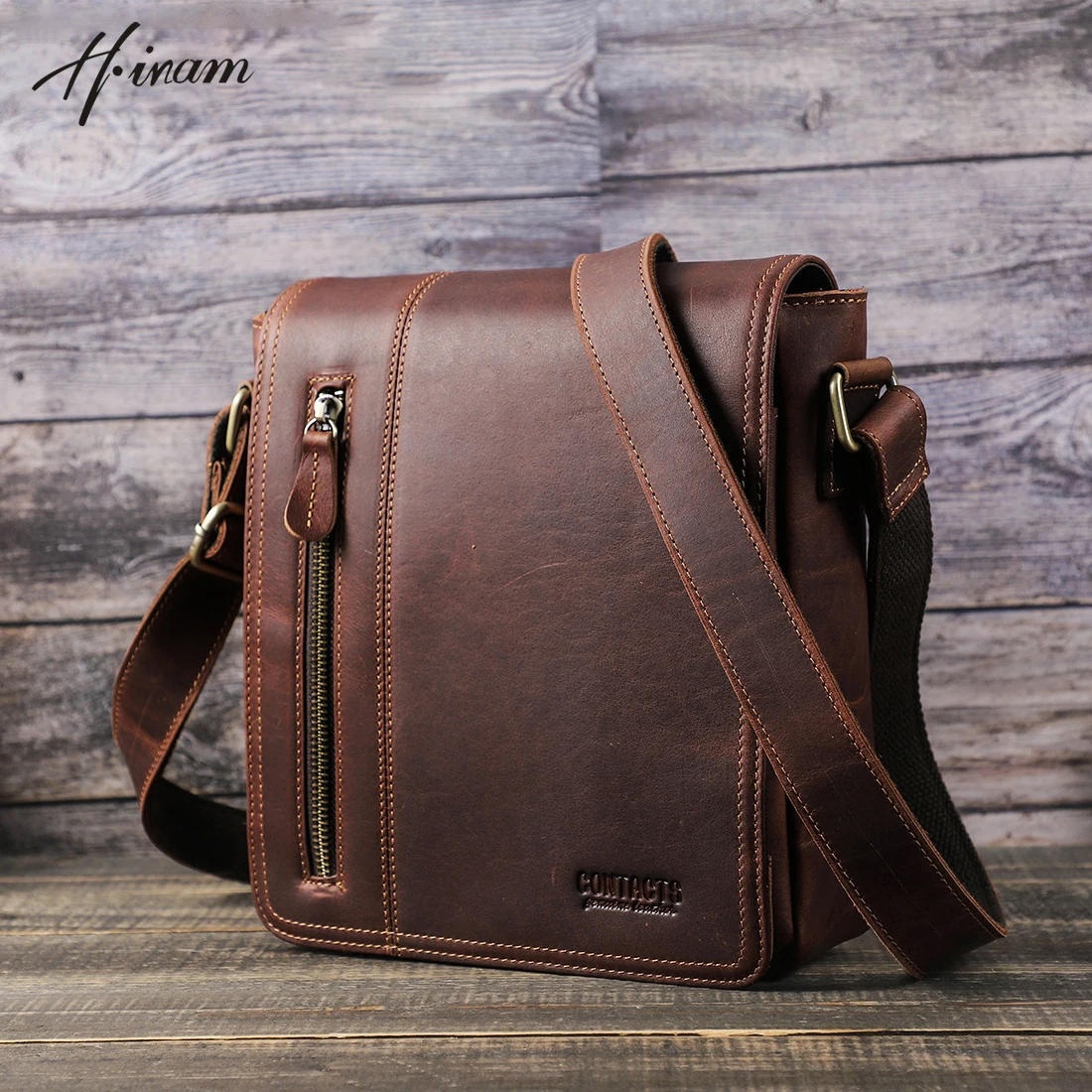 Vintage Men's Messenger Bag Shoulder Crossbody Bag Men Genuine Cow Leather Briefcase Flap Pocket Handbag Casual Tote 7.9'' iPad