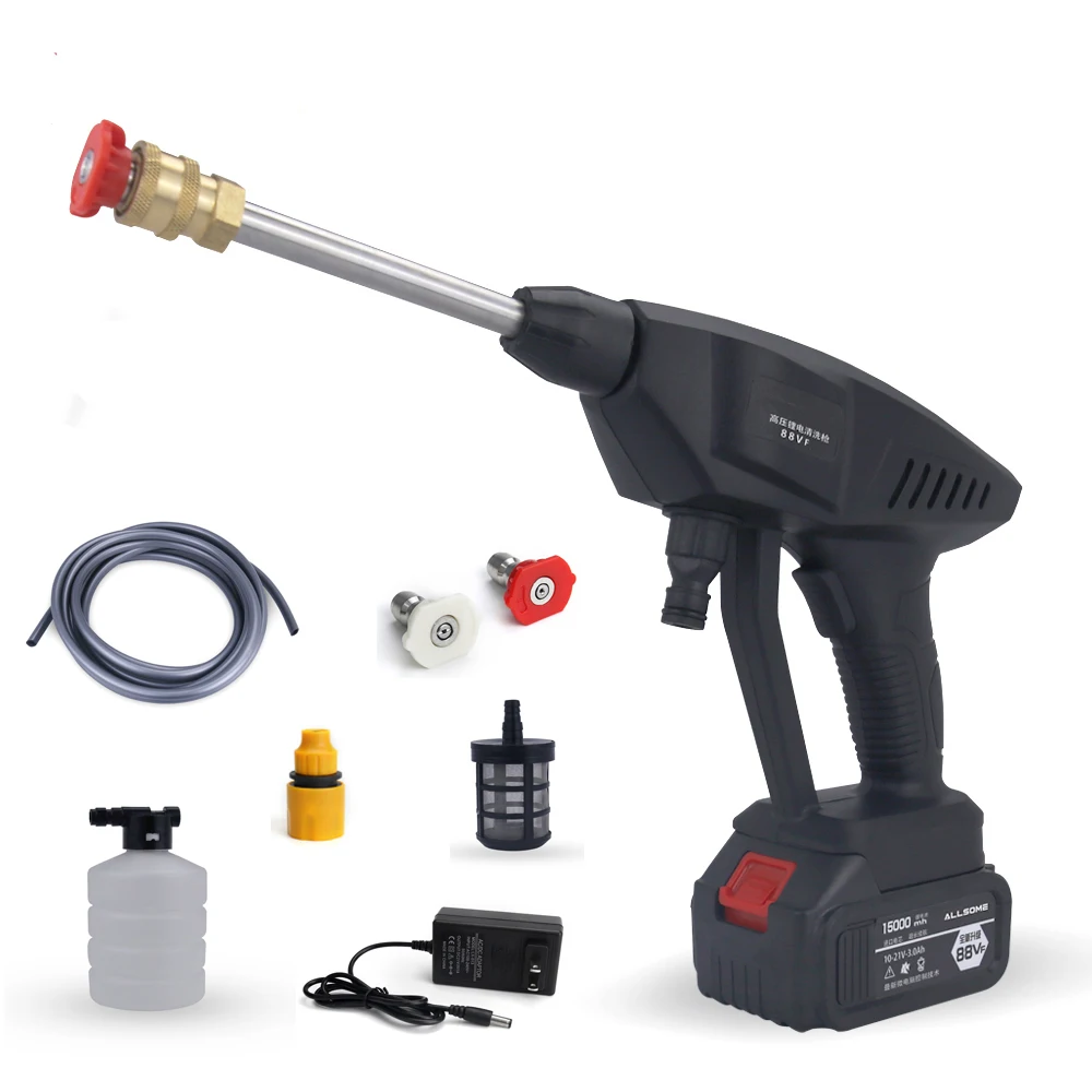 Portable Cordless Pressure Washer Power Cleaner with Accessories Kit with Rotating Nozzle, Ideal for Cars Boats Garden
