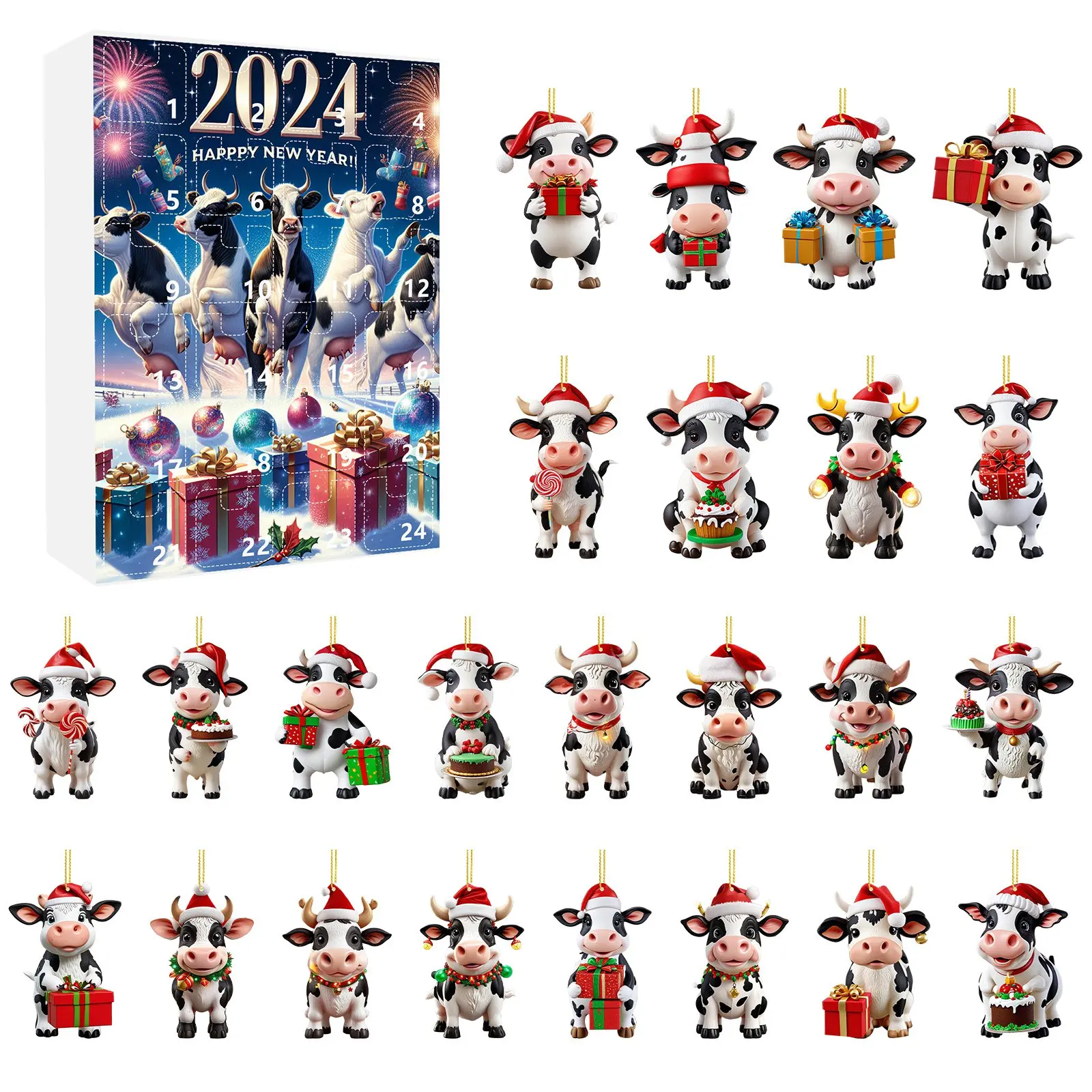 Рождественский календарь с обратным отсчетом украшением в виде коровы 2024