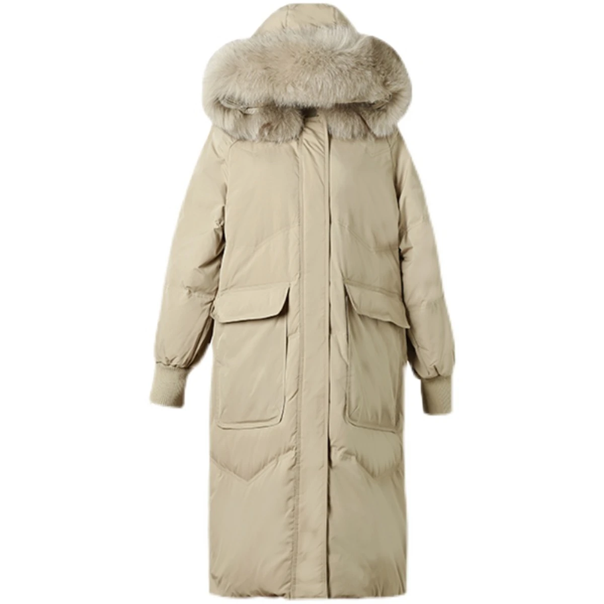 2022 Winter New Korean Version Loose Long Over Knee Hooded Large Fur Collar Bread Coat Thickened Down Cotton Coat Coat