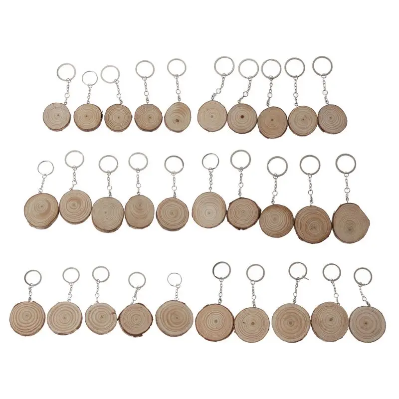 

10x Unfinished Natural Wood Slices Keychain Wooden Blank Hand-Painted Pendant DIY Keyring Car Bag Charm Jewelry Making