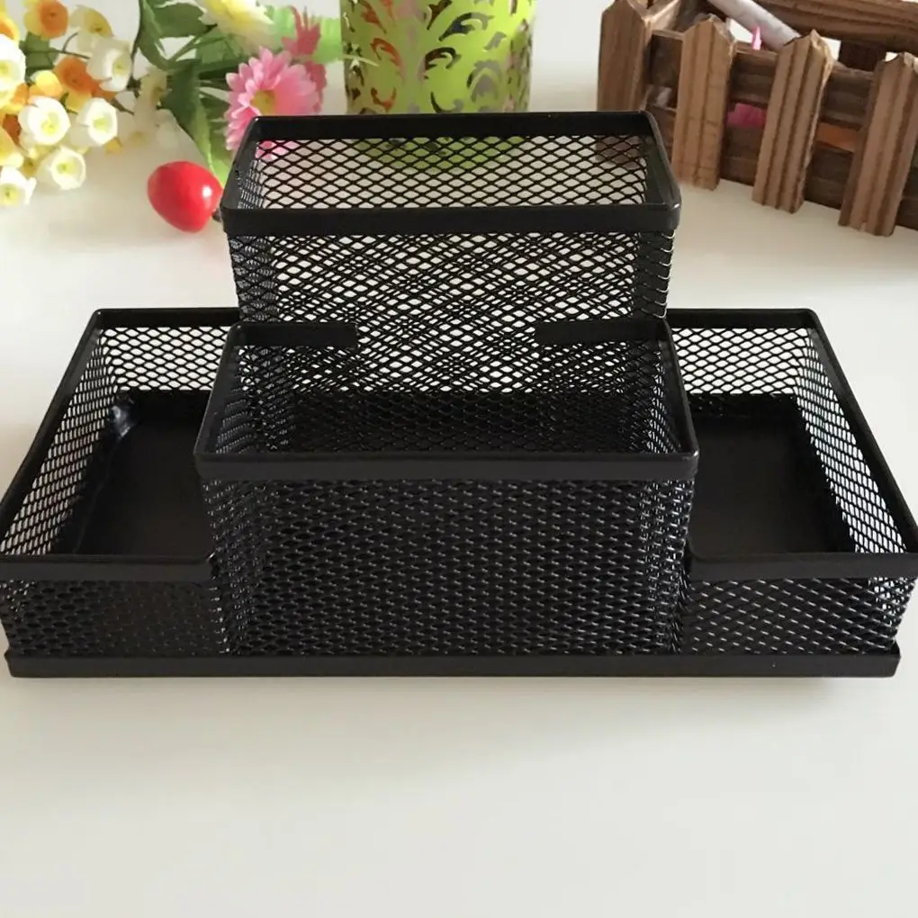 

Office Desk Organizer with 4 Compartments Pen Container Pencil Holder Metal Mesh Collection