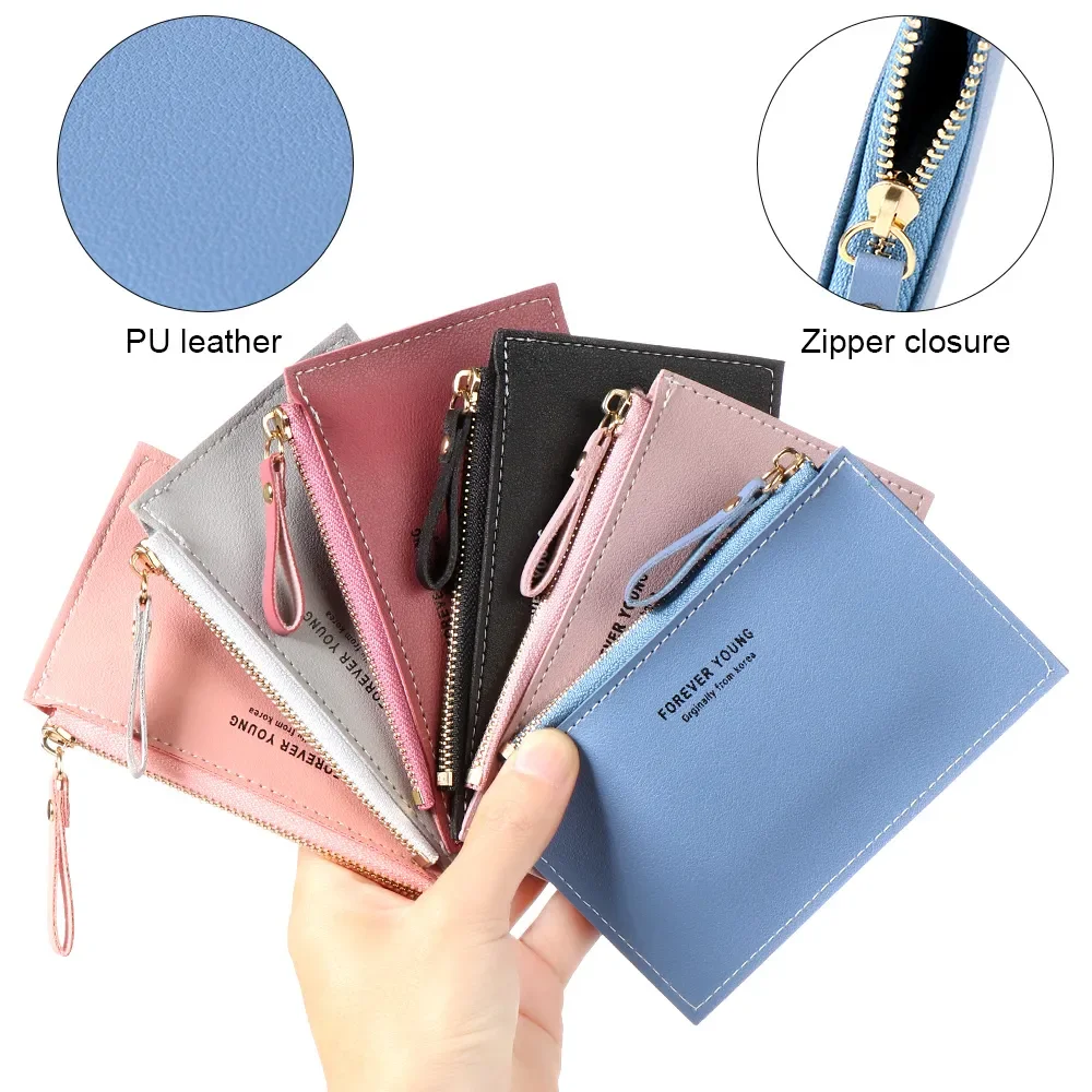 Ultra-thin Mini Business Wallet Men's Women's PU Leather Zipper Cash ID Card Credit Card Holder Short Purse Holiday Gift