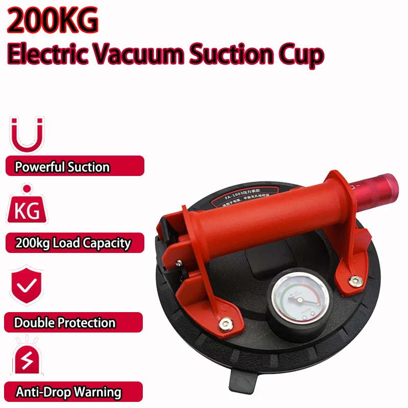 8 Inch Electric Vacuum Suction Cup for Glass Tile Strong 200kg Bearing Capacity Industrial Sucker with Air Pump 4000mAh