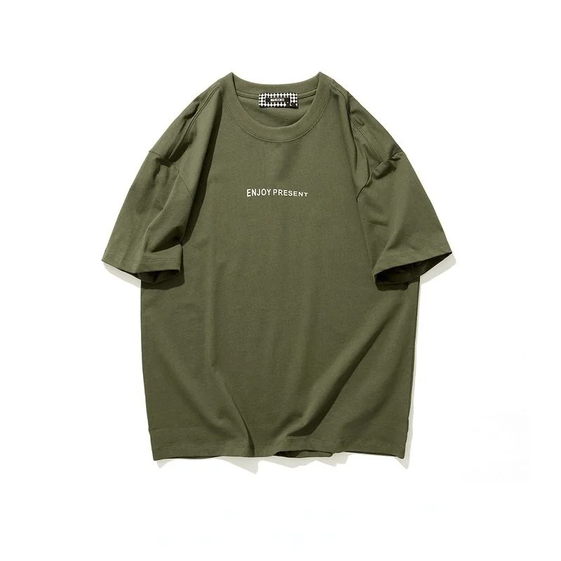 

Men's Japanese Vintage Letter Printing Short Sleeve T Shirt Loose Cotton Versatile Tees for Summer