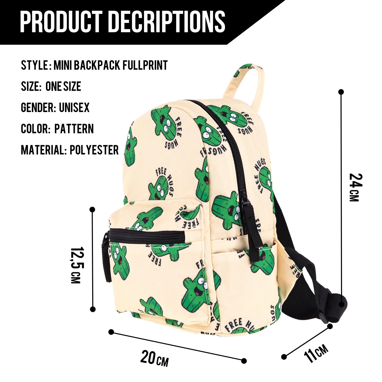 Mini cute printed cactus pattern backpack for women shopping outing tourism backpack for students school bag