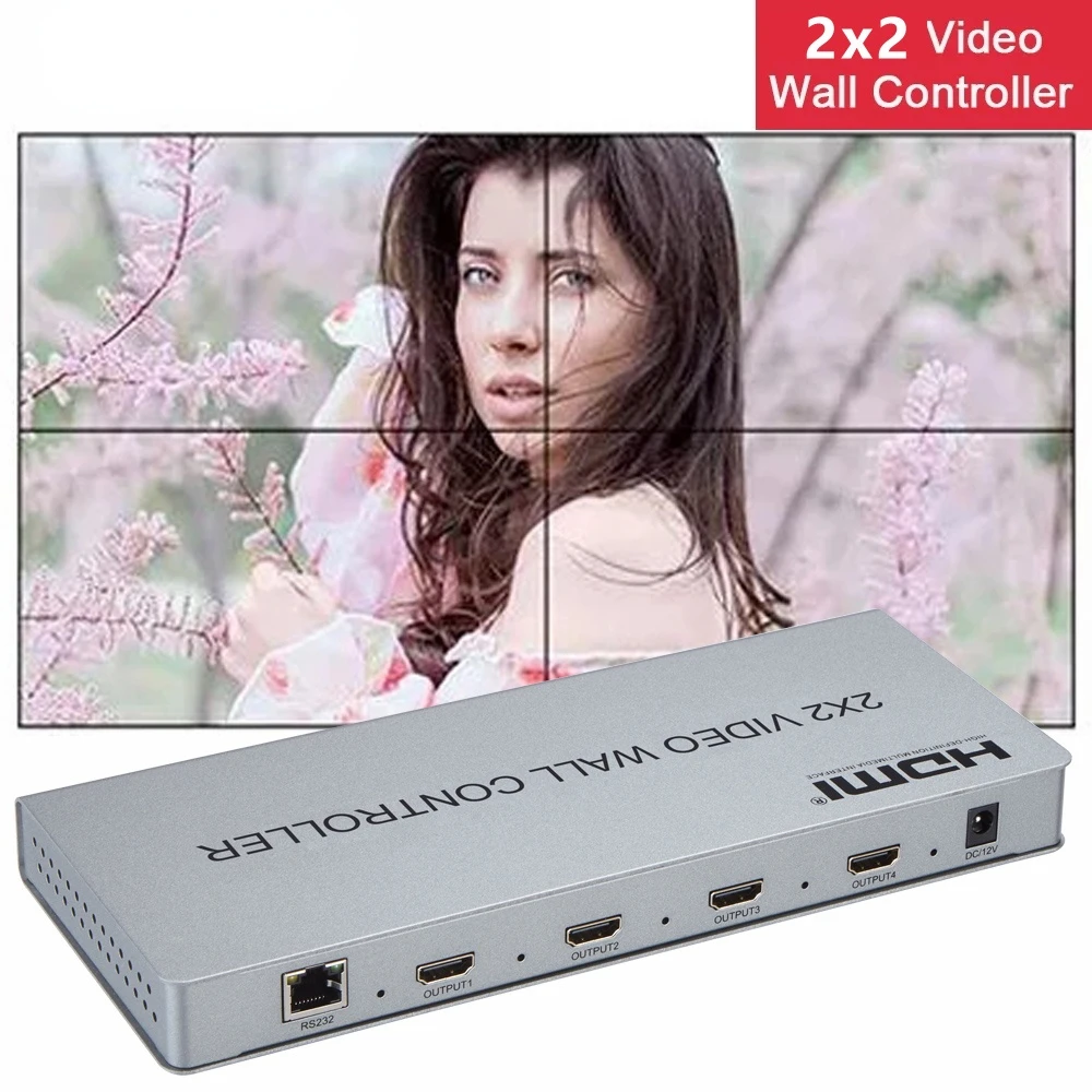 DVI HDMI 2x2 Video Wall Controller 1080P Monitor Splicing Processor 1X2/2X1/3X1/1X3/1X4/4X1 Image Stitching 4 TV Screen Splicing