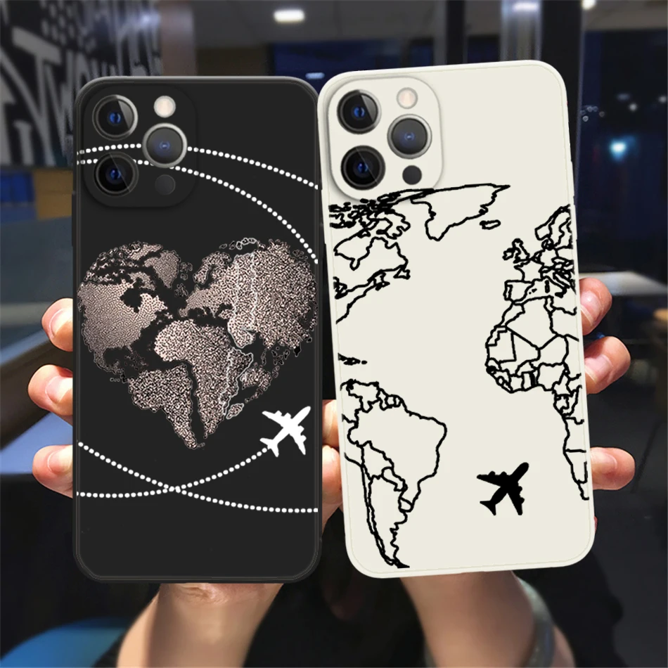 

Luxury Pop Airplane World Map Travel Silicone Case For iPhone 11 12 13 Pro MAX Mini Rubik's Cube Straight Edge Color Case